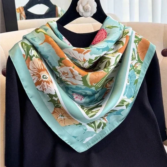 Floral Print scarf in Mint color A1580 - Picture 2 of 5